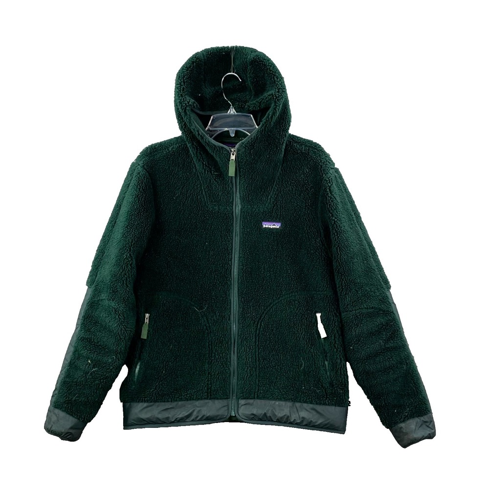 Patagonia Fleece Hooded Jacket Men Small Green Full Zip Outdoor Gorpcore Camping